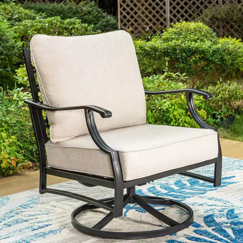 Ensemble de conversation d'extérieur 5 pièces XL en métal avec fauteuils pivotants et poufs Beige : Cadre en acier, résistant à la rouille et à l'eau