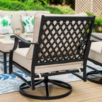 Ensemble de conversation d'extérieur 5 pièces XL en métal avec fauteuils pivotants et poufs Beige : Cadre en acier, résistant à la rouille et à l'eau