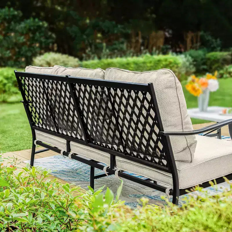 Ensemble de conversation d'extérieur 5 pièces XL en métal avec fauteuils pivotants et poufs Beige : Cadre en acier, résistant à la rouille et à l'eau
