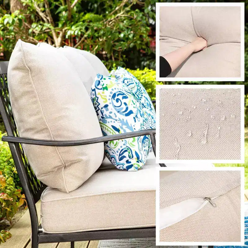 Ensemble de conversation d'extérieur 5 pièces XL en métal avec fauteuils pivotants et poufs Beige : Cadre en acier, résistant à la rouille et à l'eau
