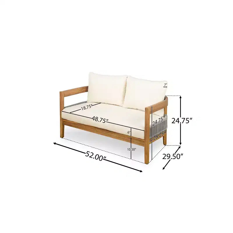 Ensemble de causeuse et table d'extérieur modernes en bois d'acacia, beige/teck