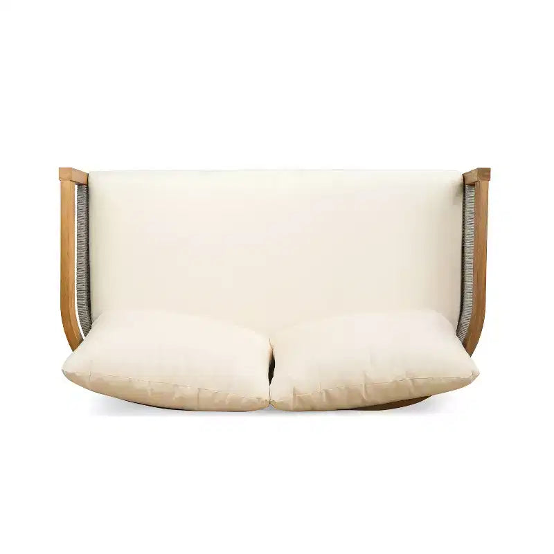 Ensemble de causeuse et table d'extérieur modernes en bois d'acacia, beige/teck