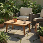 Ensemble de causeuse et table d'extérieur modernes en bois d'acacia, beige/teck