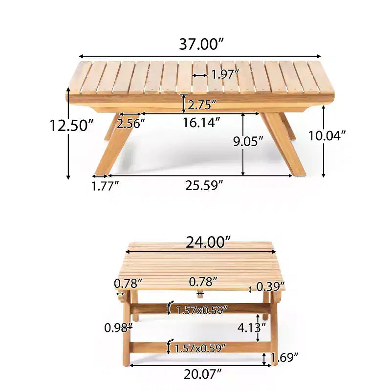 Ensemble causeuse et table basse d'extérieur en bois d'acacia avec coussin