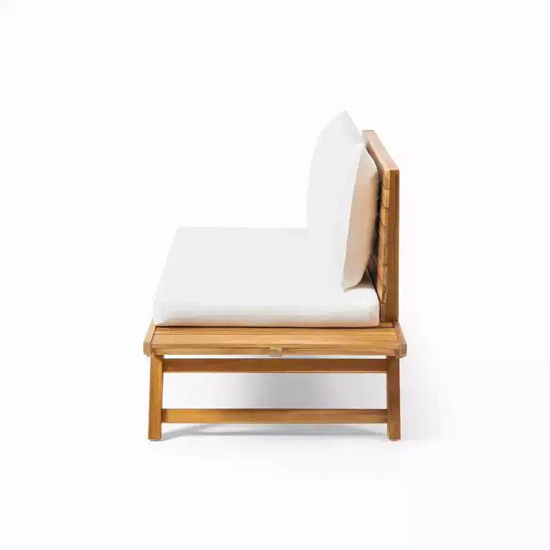 Ensemble causeuse et table basse d'extérieur en bois d'acacia avec coussin
