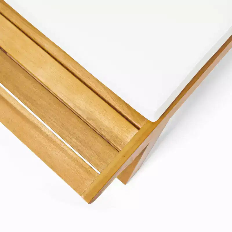 Ensemble causeuse et table basse d'extérieur en bois d'acacia avec coussin