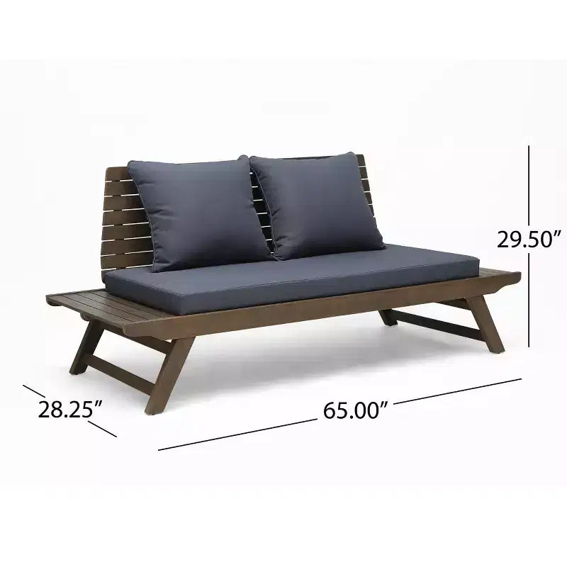 Ensemble causeuse et table basse d'extérieur en bois d'acacia avec coussin