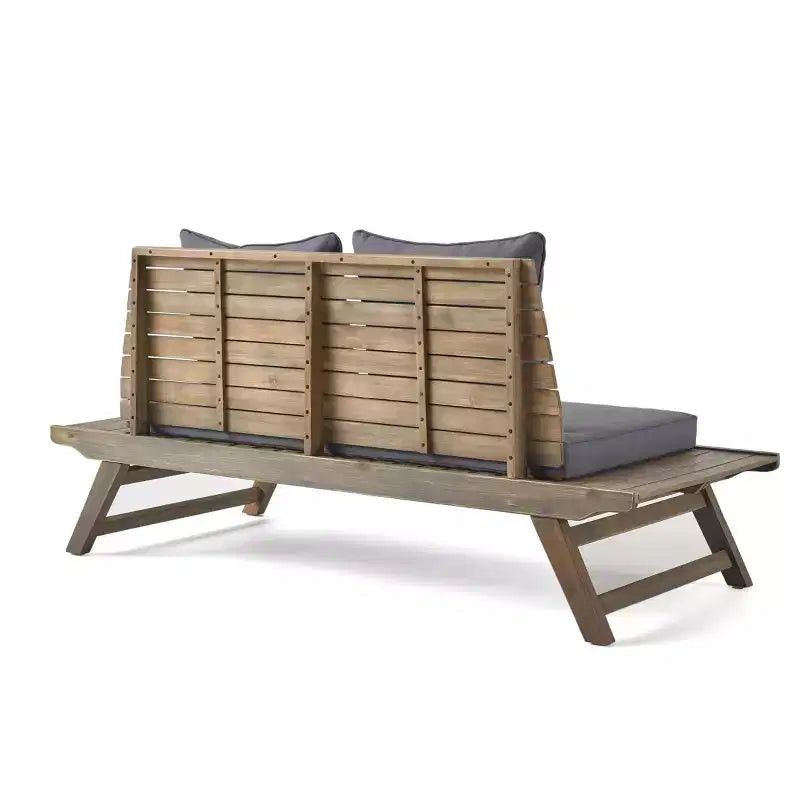 Ensemble causeuse et table basse d'extérieur en bois d'acacia avec coussin