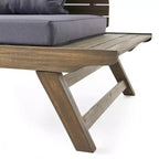Ensemble causeuse et table basse d'extérieur en bois d'acacia avec coussin