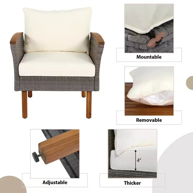 Ensemble de conversation d'extérieur 9 pièces en rotin, canapé de patio avec table basse et coussins lavables