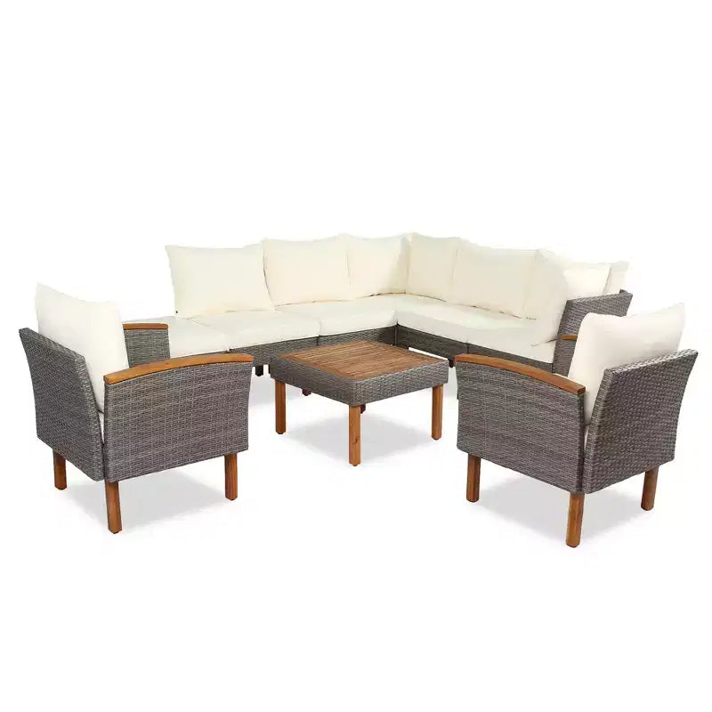 Ensemble de conversation d'extérieur 9 pièces en rotin, canapé de patio avec table basse et coussins lavables