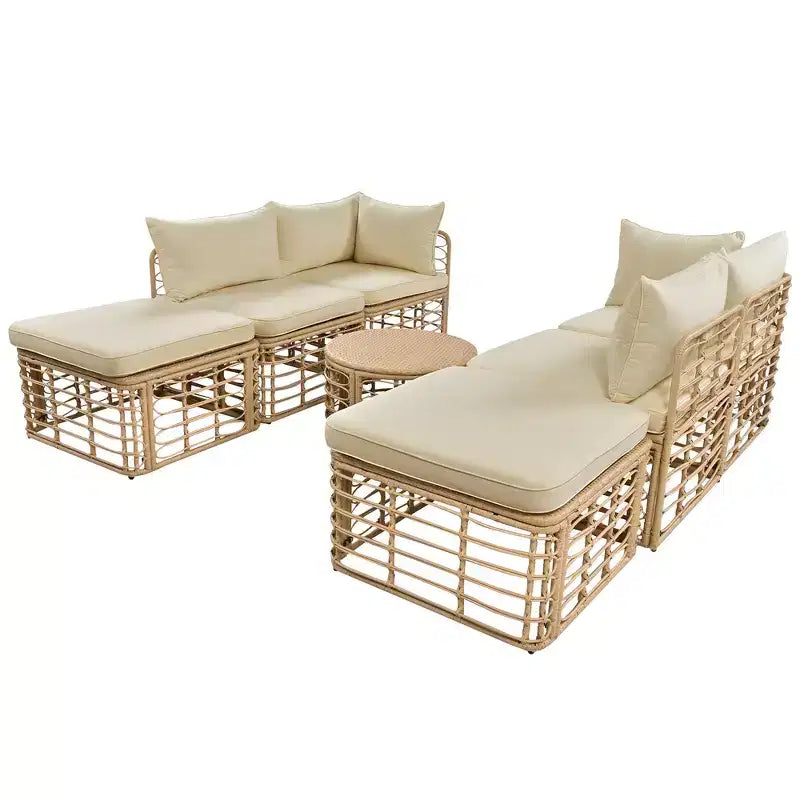 Ensemble de canapé d'angle d'extérieur en rotin résistant aux intempéries avec coussins épais et oreillers, ensembles de conversation combinables librement