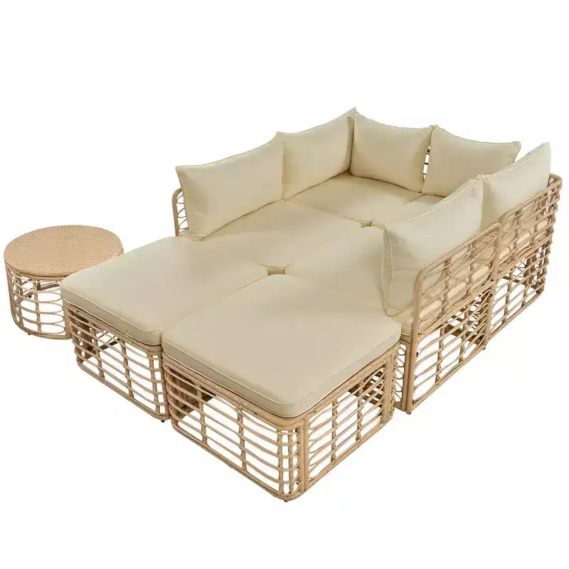 Ensemble de canapé d'angle d'extérieur en rotin résistant aux intempéries avec coussins épais et oreillers, ensembles de conversation combinables librement