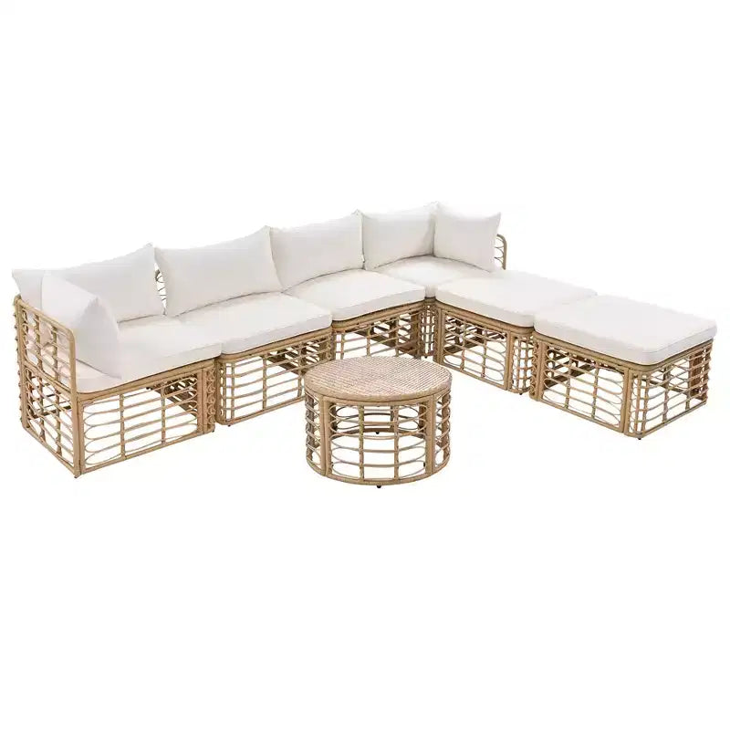 Ensemble de canapé d'angle d'extérieur en rotin résistant aux intempéries avec coussins épais et oreillers, ensembles de conversation combinables librement