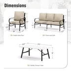 Ensemble de conversation de 4 meubles de terrasse en métal avec table basse pour jardin, porche et arrière-cour