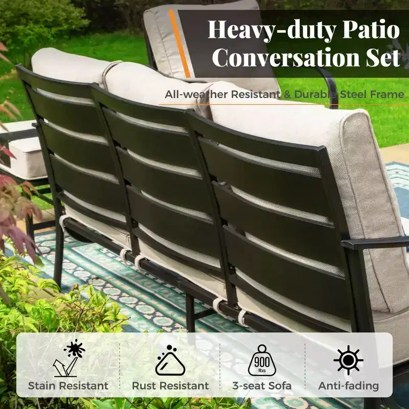 Ensemble de conversation de 4 meubles de terrasse en métal avec table basse pour jardin, porche et arrière-cour