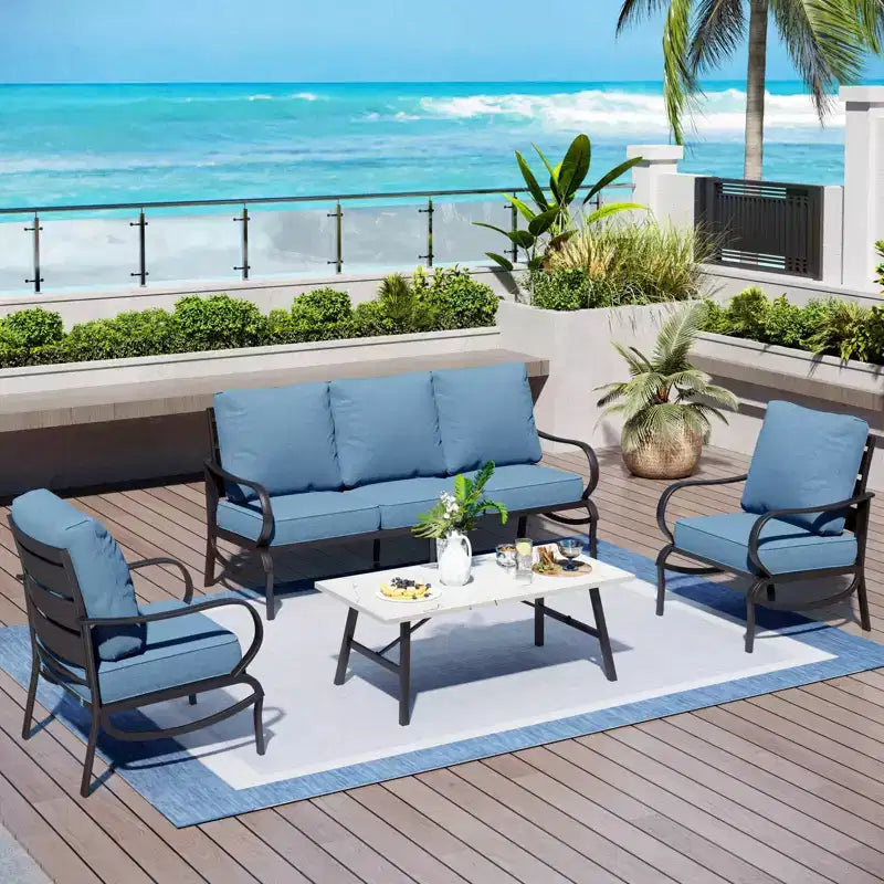 Ensemble de conversation de 4 meubles de terrasse en métal avec table basse pour jardin, porche et arrière-cour