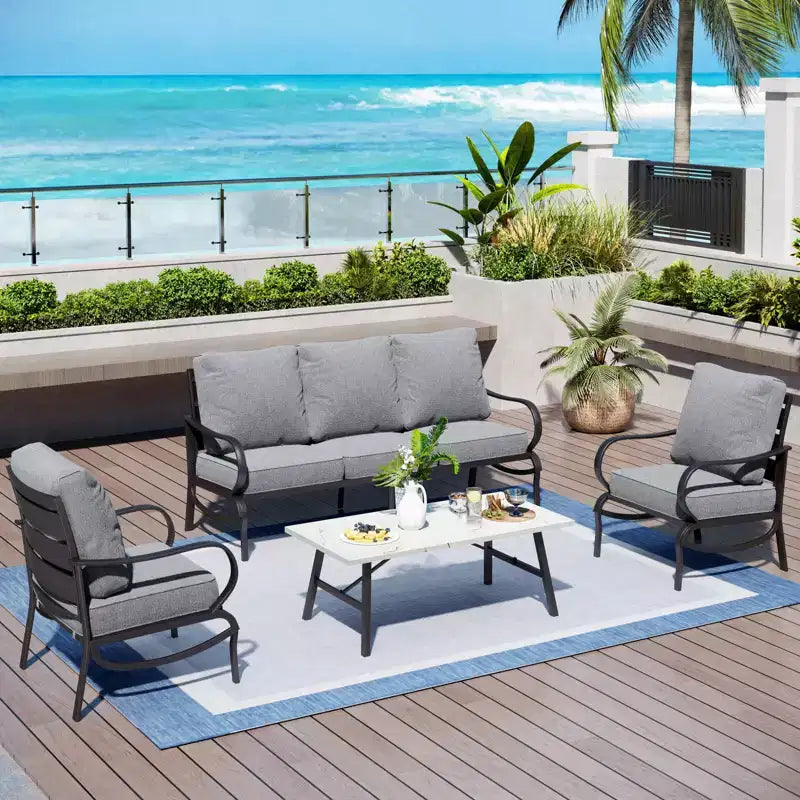 Ensemble de conversation de 4 meubles de terrasse en métal avec table basse pour jardin, porche et arrière-cour