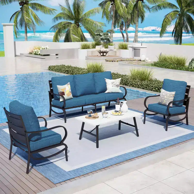 Ensemble de conversation de 4 meubles de terrasse en métal avec table basse pour jardin, porche et arrière-cour