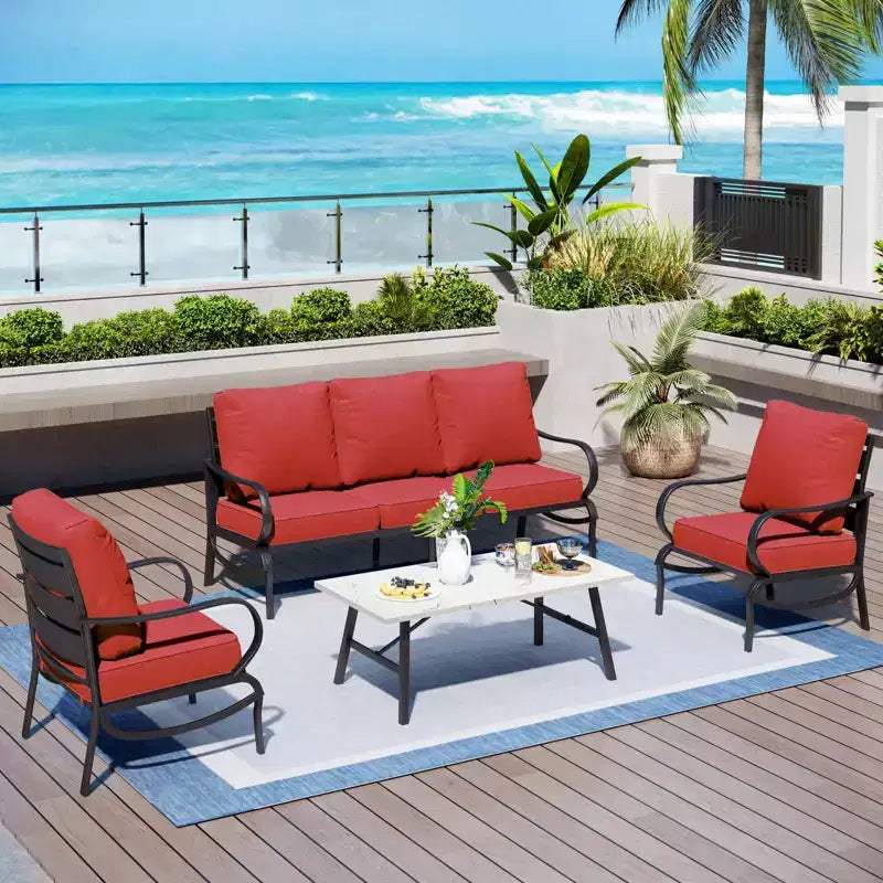 Ensemble de conversation de 4 meubles de terrasse en métal avec table basse pour jardin, porche et arrière-cour