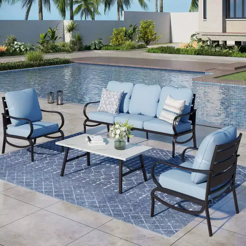 Ensemble de conversation de 4 meubles de terrasse en métal avec table basse pour jardin, porche et arrière-cour
