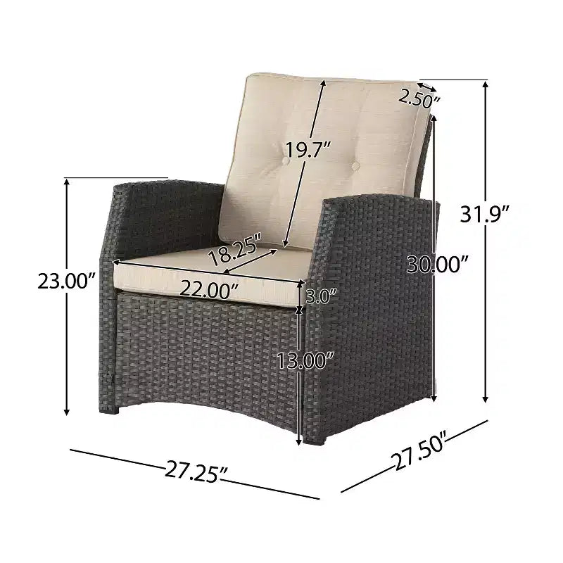 Ensemble de 5 pièces de fauteuils de club et de foyer d'extérieur en osier avec coussins