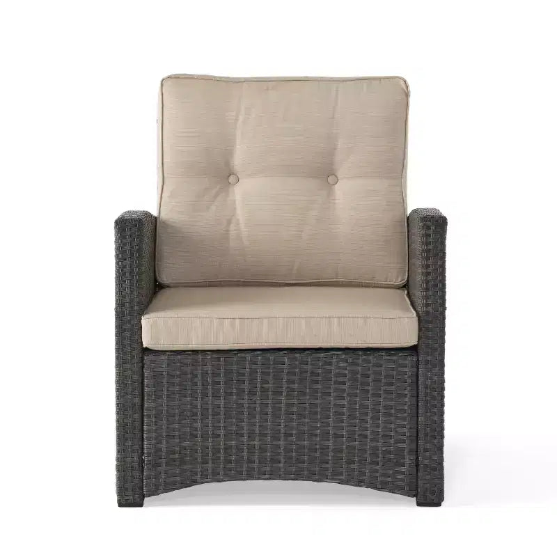 Ensemble de 5 pièces de fauteuils de club et de foyer d'extérieur en osier avec coussins