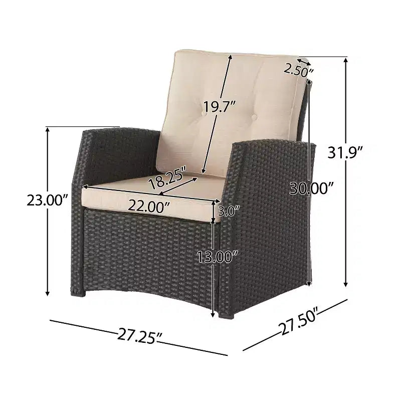 Ensemble de 5 pièces de fauteuils de club et de foyer d'extérieur en osier avec coussins