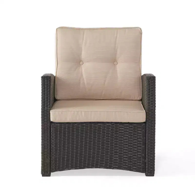 Ensemble de 5 pièces de fauteuils de club et de foyer d'extérieur en osier avec coussins