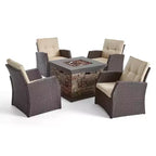 Ensemble de 5 pièces de fauteuils de club et de foyer d'extérieur en osier avec coussins
