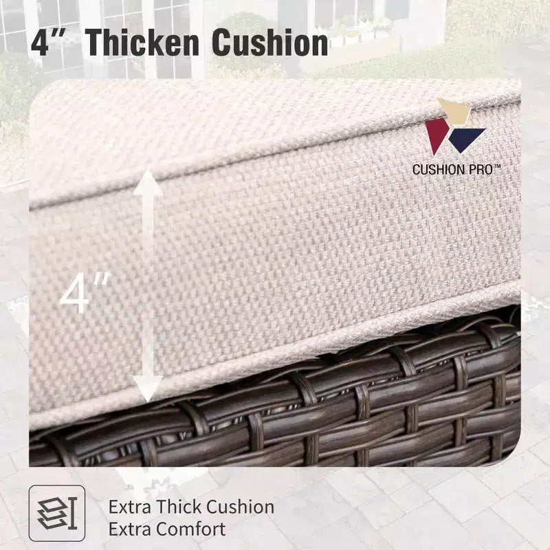 Ensemble de conversation d'extérieur en rotin tressé 12 pièces avec pouf rembourré