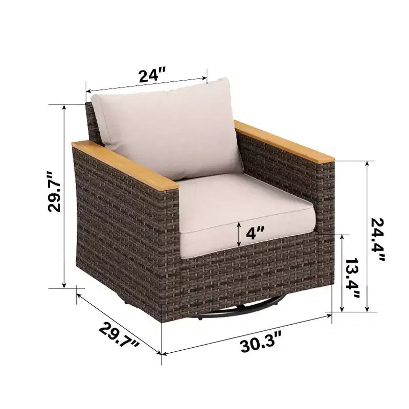 Ensemble de conversation d'extérieur en rotin tressé 12 pièces avec pouf rembourré