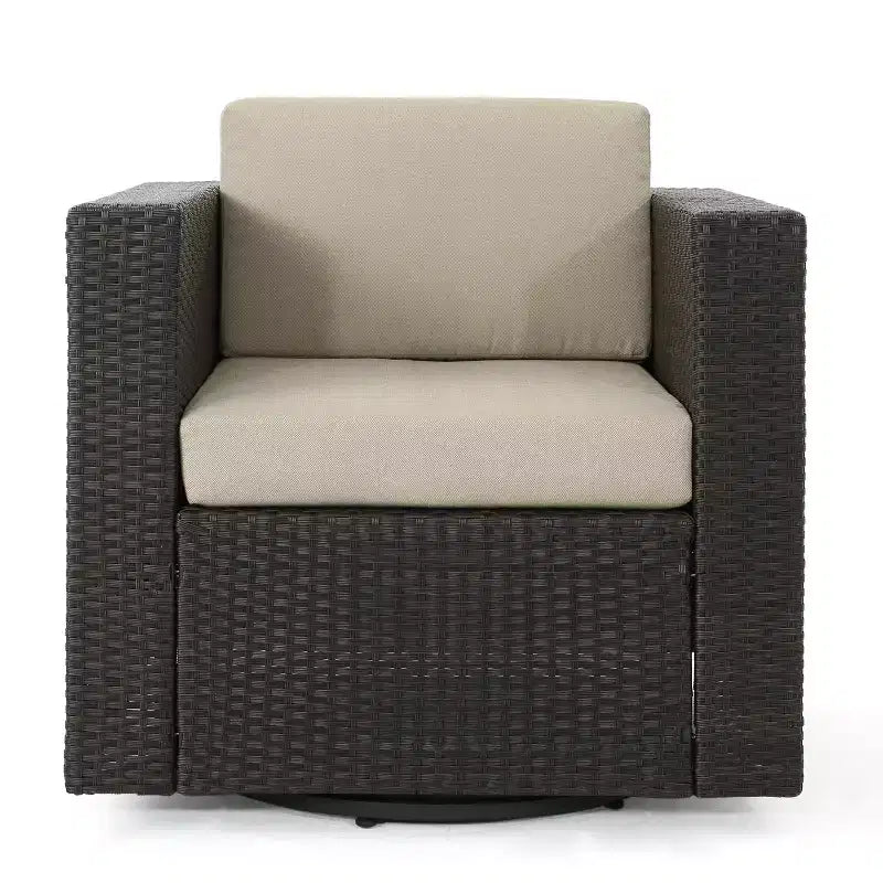 Ensemble de 5 pièces de fauteuils de club pivotants et de foyer en osier d'extérieur