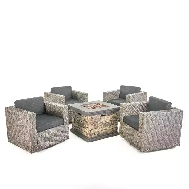 Ensemble de 5 pièces de fauteuils de club pivotants et de foyer en osier d'extérieur