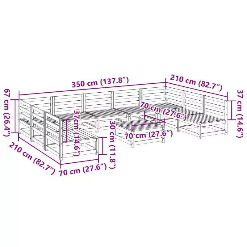 Ensemble de canapés de jardin en pin massif naturel, grand modulaire
