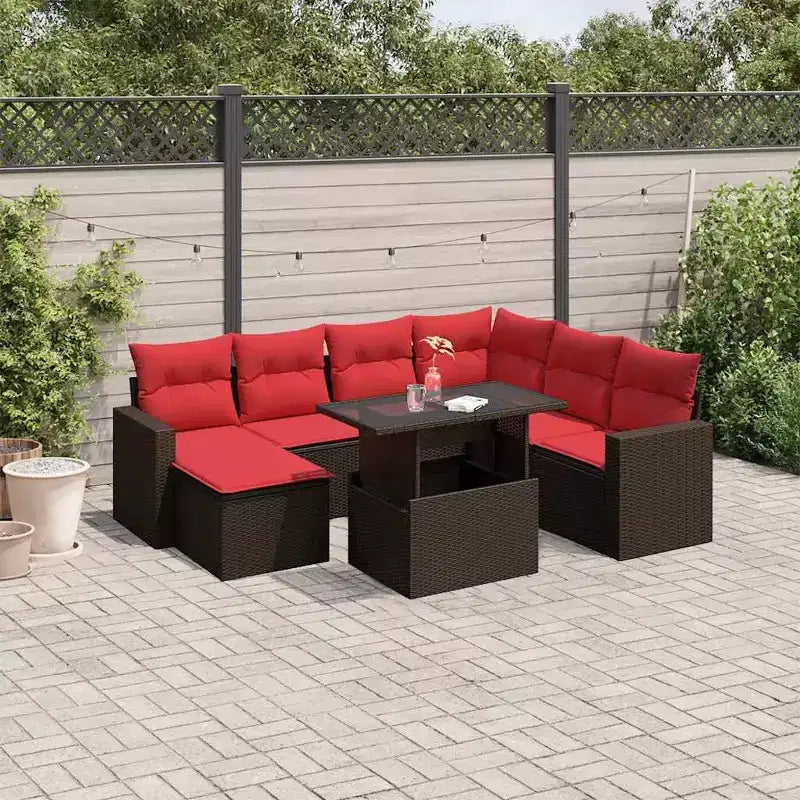 Salon de jardin en rotin synthétique avec coussins et table