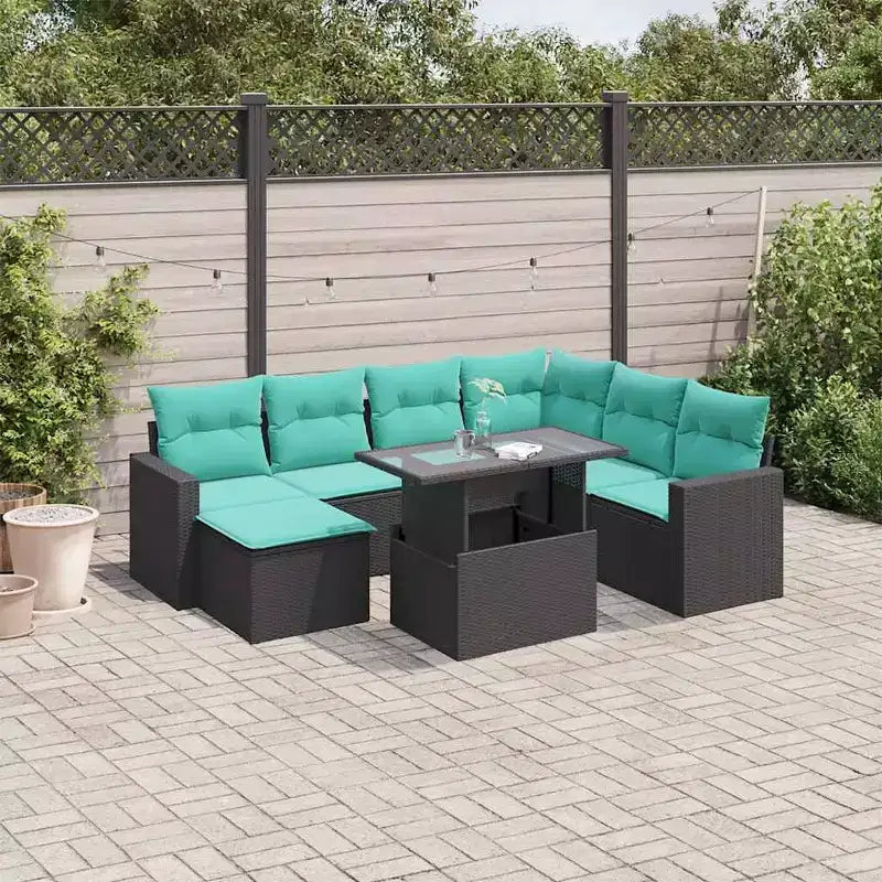 Salon de jardin en rotin synthétique avec coussins et table