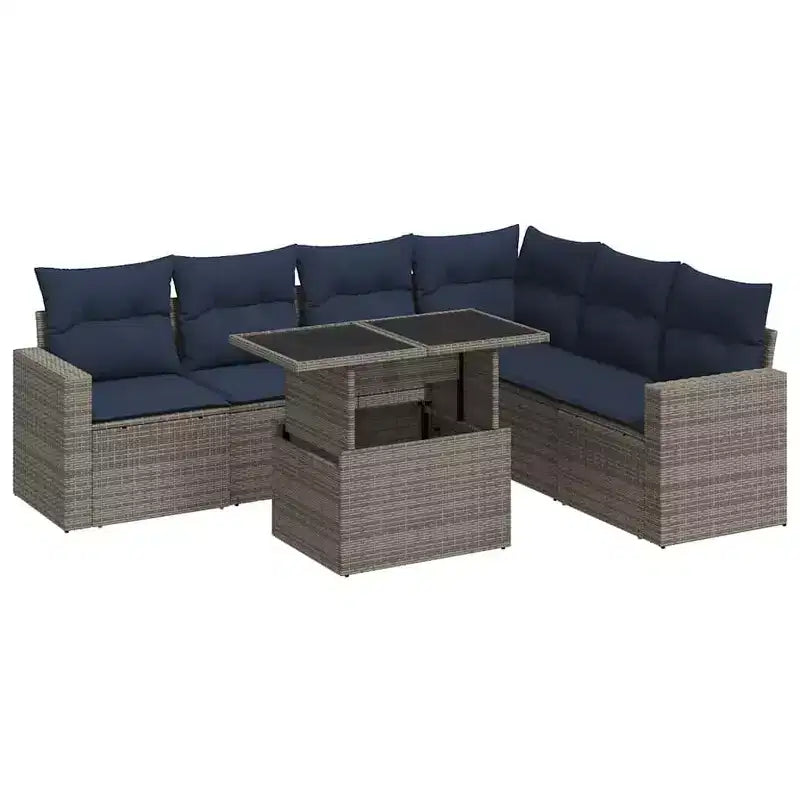 vidaXL Patio Sofa Set with Cushions Poly Rattan Acacia