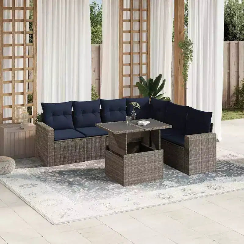 Salon de jardin avec coussins en résine tressée et acacia