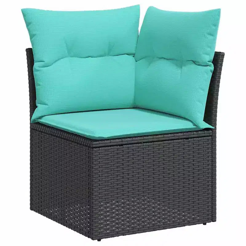 Salon de jardin avec coussins en résine tressée et acacia