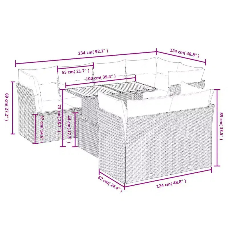 Ensemble de canapés de jardin avec coussins – Design moderne en polyrotin
