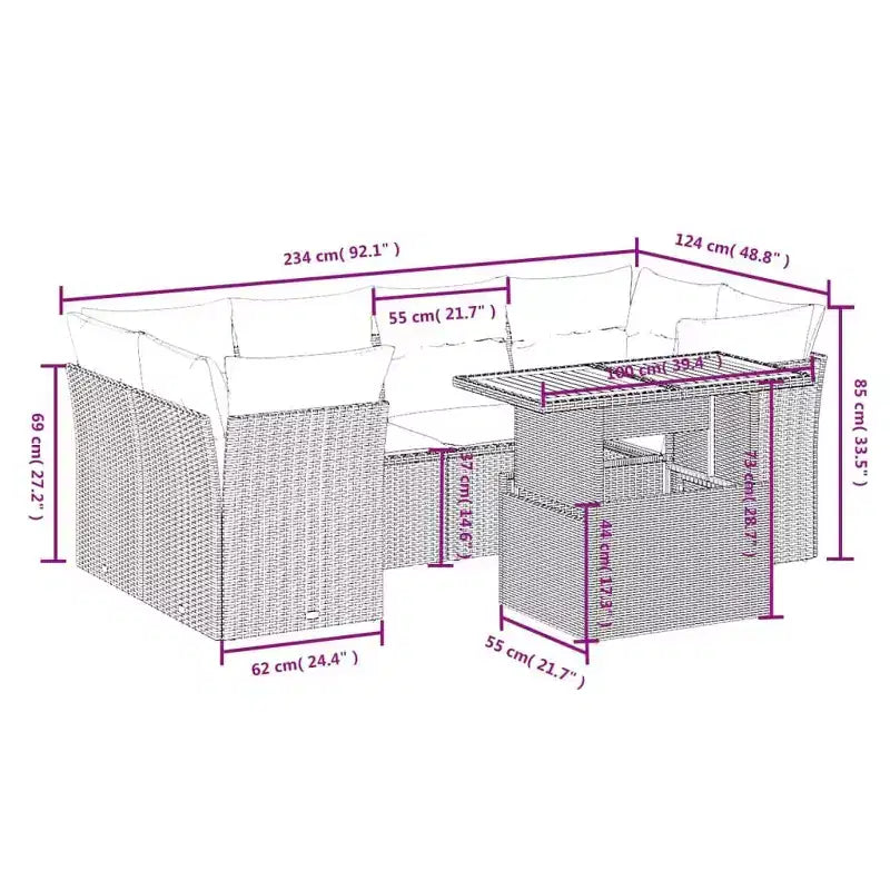 Ensemble de canapés de jardin avec coussins – Design moderne en polyrotin