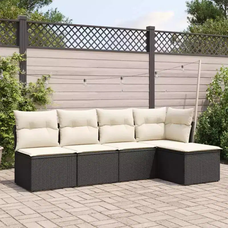 Canapé d'extérieur modulable 5 pièces avec coussins – Résine tressée, plusieurs coloris