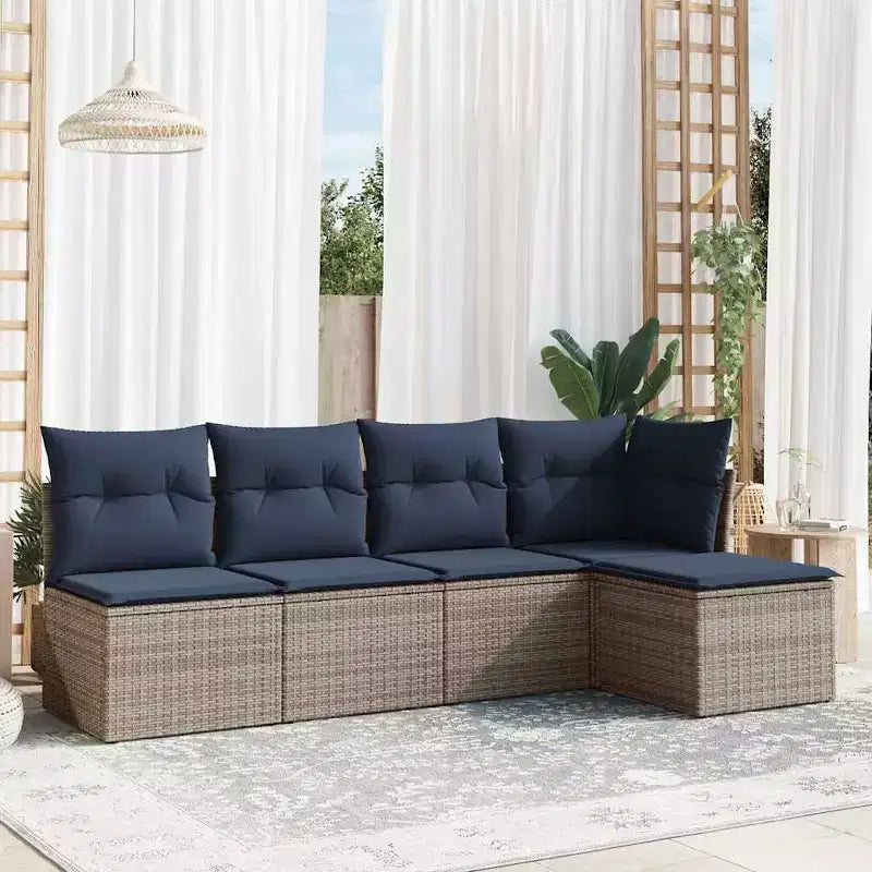 Canapé d'extérieur modulable 5 pièces avec coussins – Résine tressée, plusieurs coloris