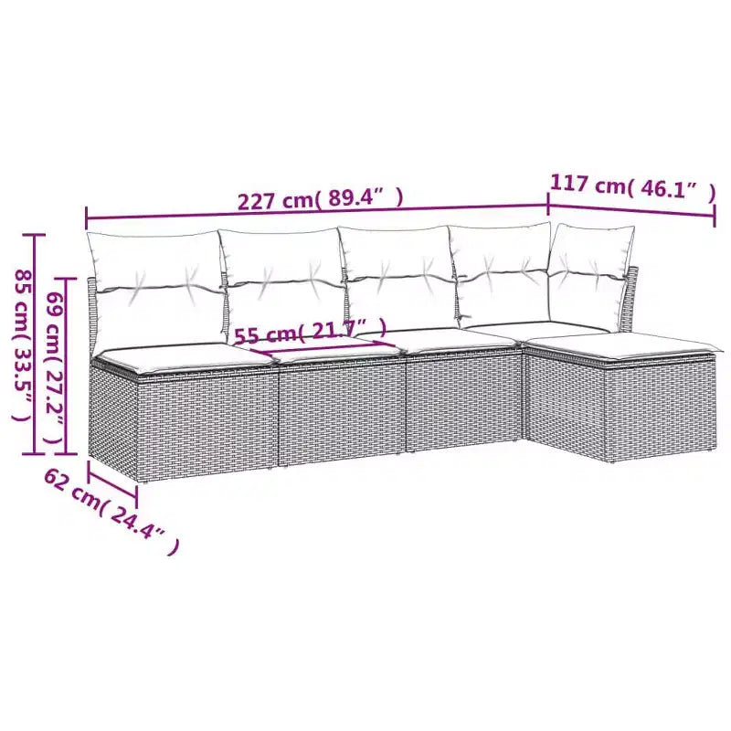 Canapé d'extérieur modulable 5 pièces avec coussins – Résine tressée, plusieurs coloris