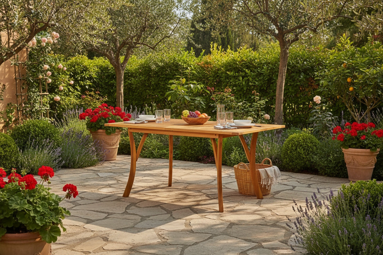 Salon de jardin en acacia massif et rotin synthétique