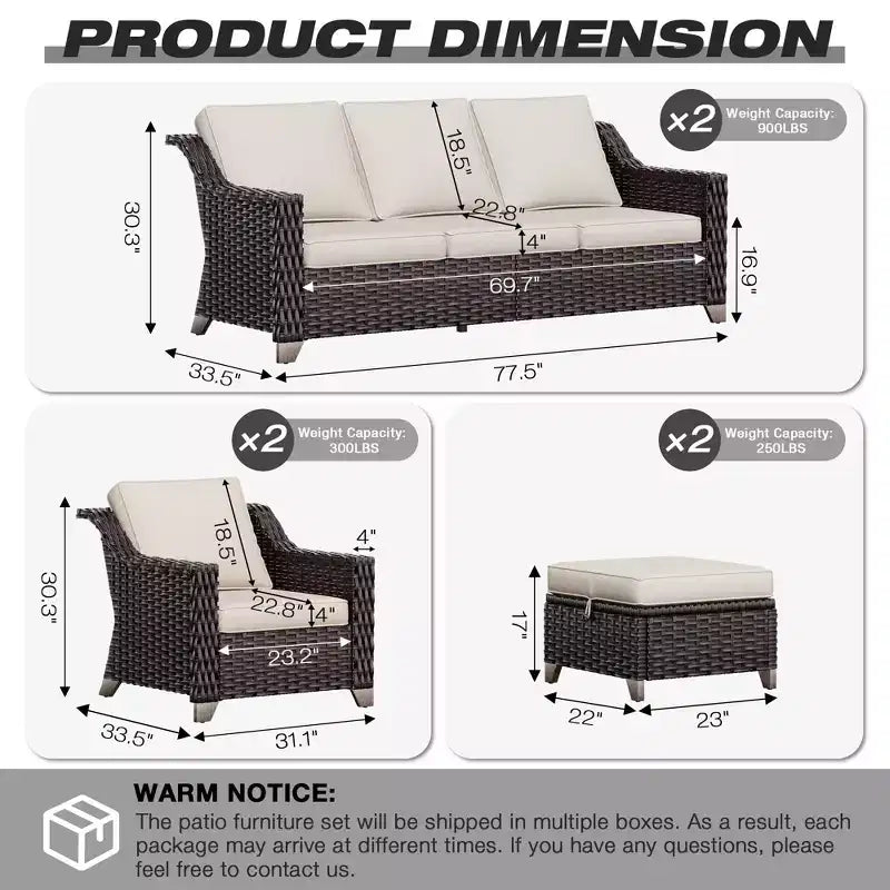 Ensemble de patio extérieur avec deux canapés, des chaises, des poufs et une table brasero pour des réunions spacieuses