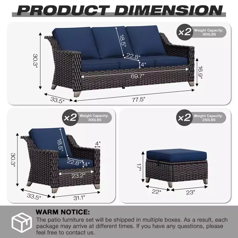 Ensemble de patio extérieur avec deux canapés, des chaises, des poufs et une table brasero pour des réunions spacieuses