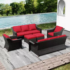 Ensemble de patio extérieur avec deux canapés, des chaises, des poufs et une table brasero pour des réunions spacieuses