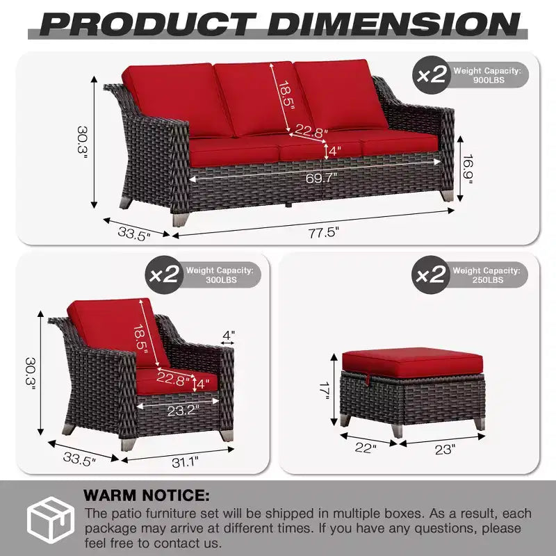 Ensemble de patio extérieur avec deux canapés, des chaises, des poufs et une table brasero pour des réunions spacieuses